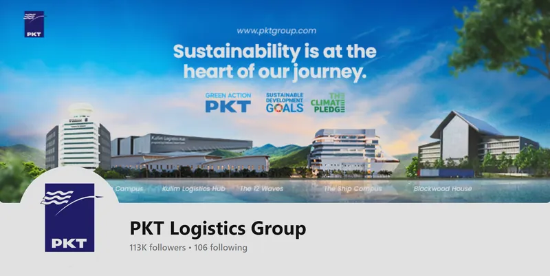PKT Logistics Group Facebook page header showing 113K followers